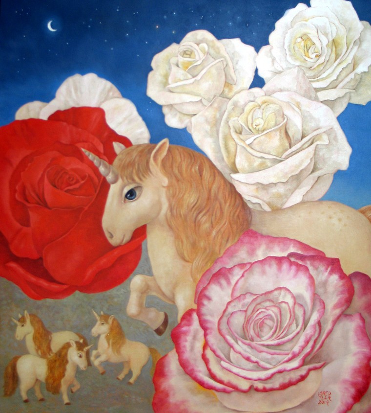 einhorn, rose, unicorno